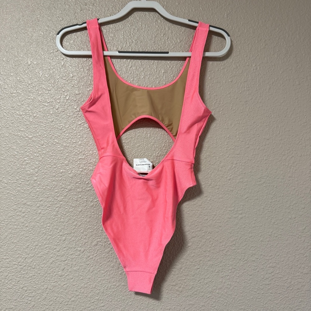 NWT Alexander Wang Rhinestone Logo Cutout Swimsuit Neon Pink One Piece Size S - Picture 9 of 10